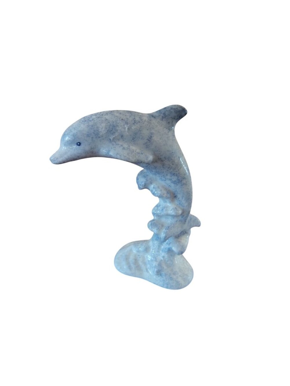 Lenox Porcelain Dolphin Figurine, White with Blue Sponge Paint Ocean Waves